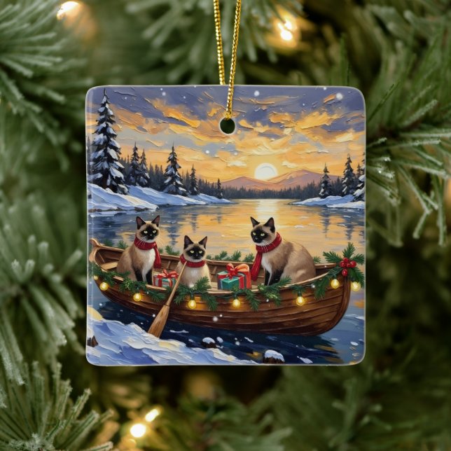 Ornamento De Cerâmica Siamese Cat Christmas Boat Holiday (Árvore)