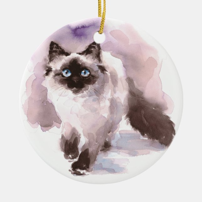 Ornamento De Cerâmica Siamese Ragdoll Cat Watercolor (Frente)