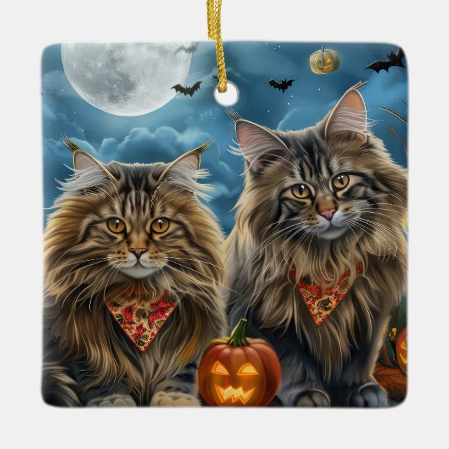 Ornamento De Cerâmica Siberian Cat Halloween Spooky (Frente)