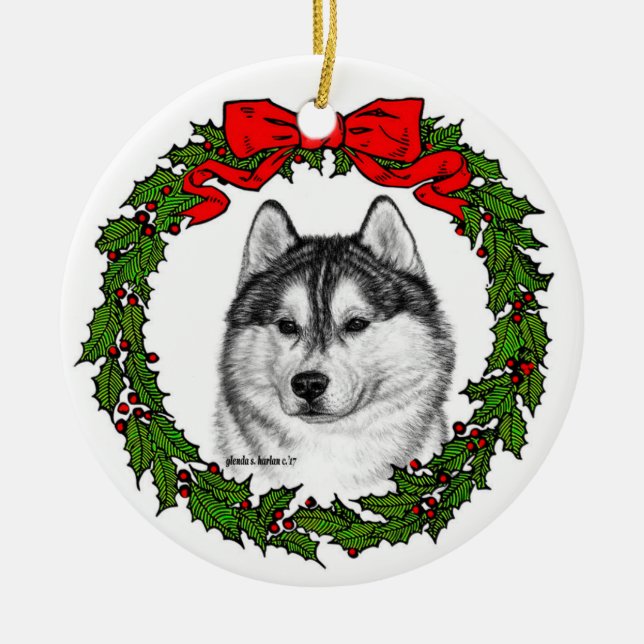 Ornamento De Cerâmica Siberian Husky Art de Glenda S. Harlan (Frente)