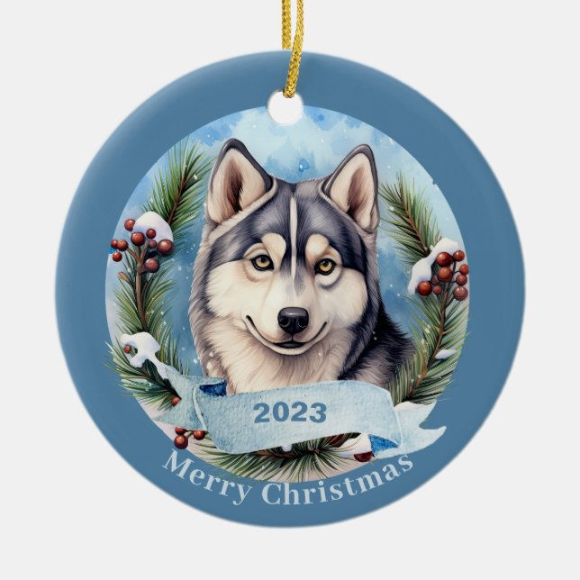 Ornamento De Cerâmica Siberian Husky Art Dog Pet (Frente)
