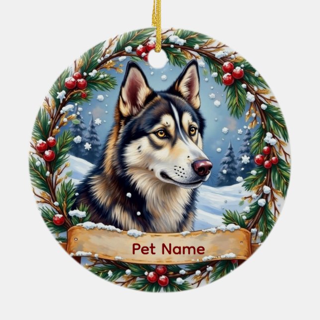 Ornamento De Cerâmica Siberian Husky Christmas (Traseira)