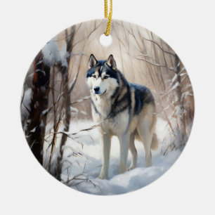 Ornamento De Cerâmica Siberian Husky Deixe-o nevar no Natal