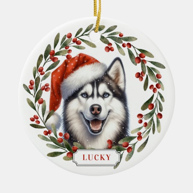 Ornamento De Cerâmica Siberian Husky Dog Ceramic Circle Ornament (Frente)
