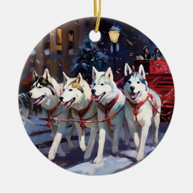 Ornamento De Cerâmica Siberian Husky Natal Fesason (Frente)