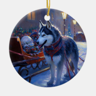 Ornamento De Cerâmica Siberian Husky Natal Fesason