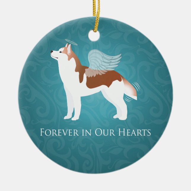 Ornamento De Cerâmica Siberian Husky - Red - Pet Memorial Design (Frente)
