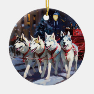 Ornamento De Cerâmica Siberian Husky Temporada de Natal