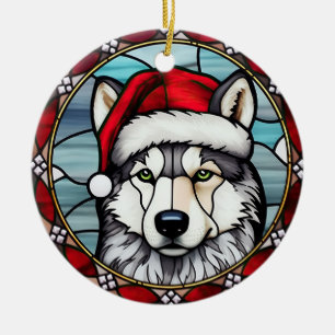 Ornamento De Cerâmica Siberian Husky Vidro Pintado Natal
