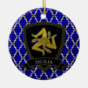 Ornamento De Cerâmica Sicilian Trinacria Dourada Cerâmica