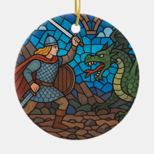 Ornamento De Cerâmica Siegfried lutando contra o Dragão