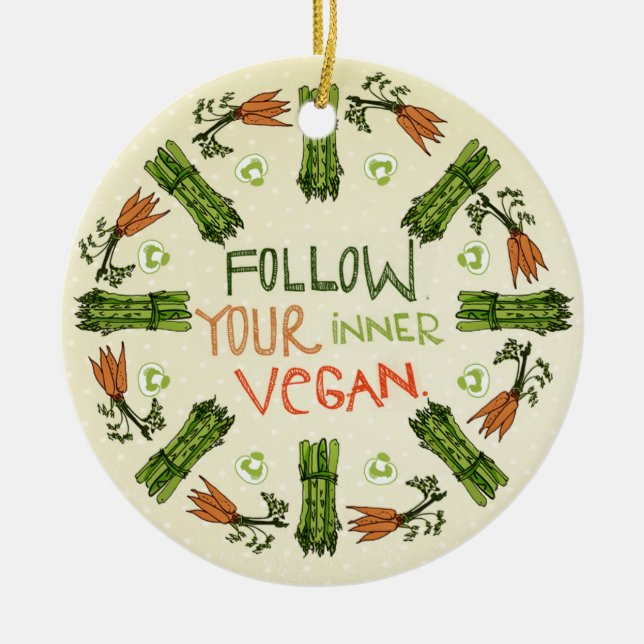 Ornamento De Cerâmica Siga Seu Pedido De Vegan Interno (Frente)