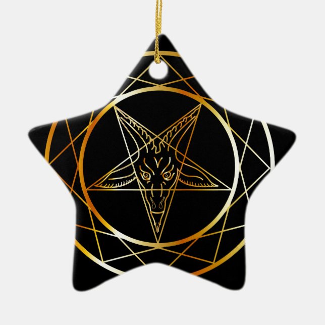 Ornamento De Cerâmica Sigil dourado de Baphomet (Frente)