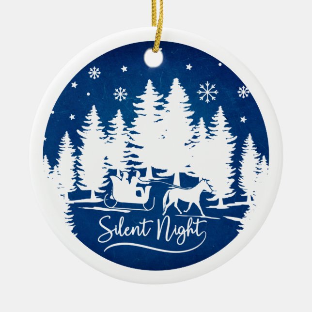 Ornamento De Cerâmica Silent night sleight snowflakes pines with photo (Frente)