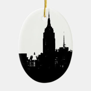 Ornamento De Cerâmica Silhouette Black White New York