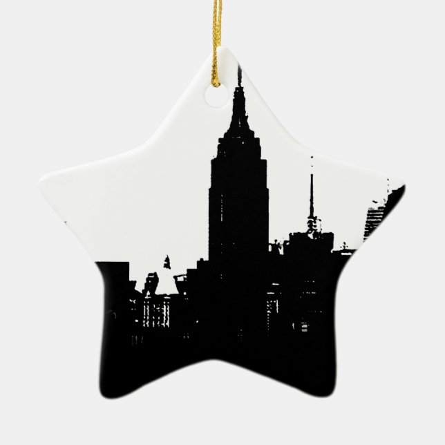 Ornamento De Cerâmica Silhouette Black White New York (Frente)