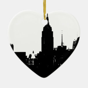 Ornamento De Cerâmica Silhouette Black White New York