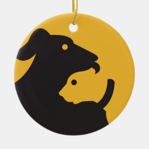 Ornamento De Cerâmica Silhouette de Gato e Cão