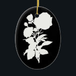 Ornamento De Cerâmica Silhouette Rosa Preta e Branca<br><div class="desc">Este ornamento tem um motif gótico romântico de uma silhueta de rosa preto e branco</div>