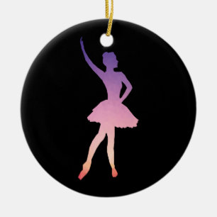 Ornamento De Cerâmica Silhueta Ballerina de cores roxas, cor rosa-ombre