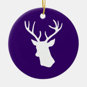 Ornamento De Cerâmica Silhueta branca da cabeça dos cervos - roxo