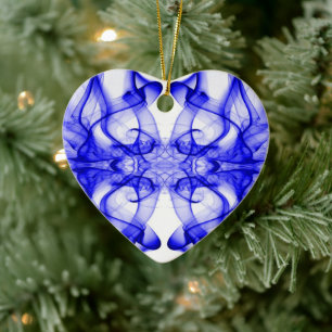 Ornamento De Cerâmica Silhueta de fumaça colorida - azul em branco