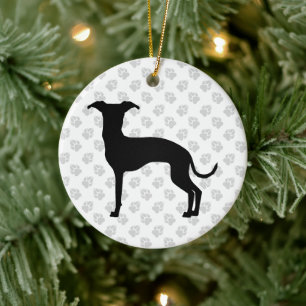 Ornamento De Cerâmica Silhueta de Galgo Italiano Preto (Ou Sua Cor)