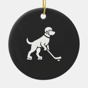 Ornamento De Cerâmica Silhueta de jogador de hóquei canino