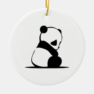 Ornamento De Cerâmica Silhueta de Panda Sentado Minimalista