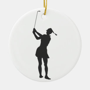 Ornamento De Cerâmica Silhueta de uma mulher jogando golfe