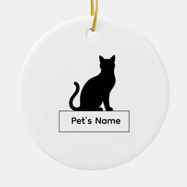 Ornamento De Cerâmica Silhueta Personalizada de Gato Natal Nome do Anima (Frente)