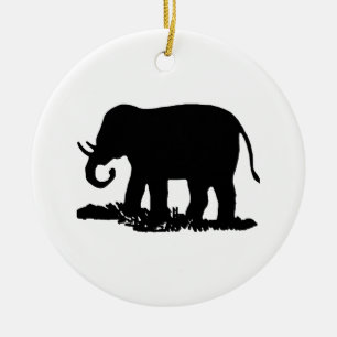Ornamento De Cerâmica Silhueta preto e branco do elefante