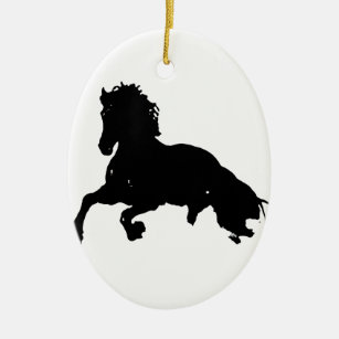 Ornamento De Cerâmica Silhuette de Cavalo Branco Negro Corrente