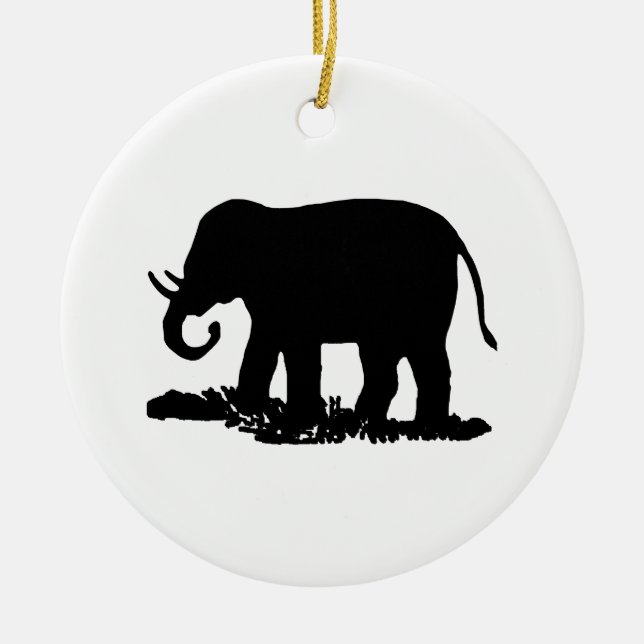 Ornamento De Cerâmica Silhuette de Elefante Preto e Branco (Frente)