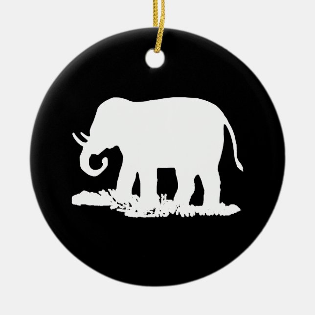 Ornamento De Cerâmica Silhuette de Elefante Preto e Branco (Frente)