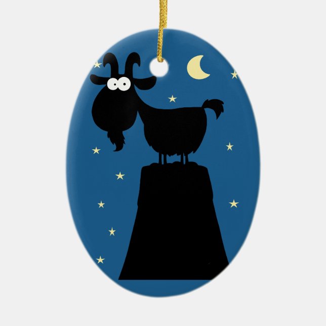 Ornamento De Cerâmica Silhuette of Goat on Mountain (Frente)