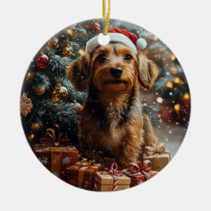 Ornamento De Cerâmica Silky Wire Haired Dachshund Natal