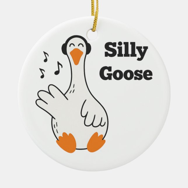 Ornamento De Cerâmica Silly Goose Wearing Headphones – Cute Funny Goose (Frente)