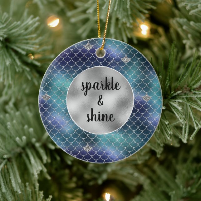 Ornamento De Cerâmica Silver Aqua Blue Mermaid Glitz (Árvore)