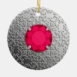Ornamento De Cerâmica Silver Damask com gemstone falso