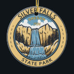 Ornamento De Cerâmica Silver Falls State Park Oregon Crachá Vintage<br><div class="desc">Ilustração do Parque Estadual Silver Falls. O parque é o maior parque estatal em Oregon.</div>