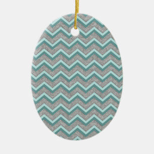 Ornamento De Cerâmica Silver Foil e Teal ZigZag