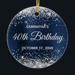 Ornamento De Cerâmica Silver Glitter Dusty Navy Blue Foil 40th Birthday<br><div class="desc">Create your own 40th birthday circle ornament for your sister. Customize the block text and/or calligraphy font style. Change the text for any special or milestone birthday. The digital art background features a faux silver glitter and dusty blue and dark navy ombre foil. On the backside, you can add a...</div>