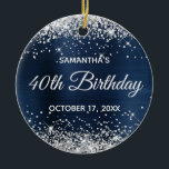 Ornamento De Cerâmica Silver Glitter Dusty Navy Blue Foil 40th Birthday<br><div class="desc">Create your own 40th birthday circle ornament for your sister. Customize the block text and/or calligraphy font style. Change the text for any special or milestone birthday. The digital art background features a faux silver glitter and dusty blue and dark navy ombre foil. On the backside, you can add a...</div>