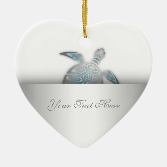 Ornamento De Cerâmica Silver Sea Turtle Animal (Frente)