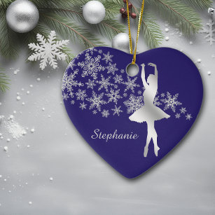 Ornamento De Cerâmica Silver Snowflake Ballerina Blue