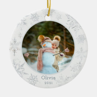 Ornamento De Cerâmica Silver Snowflake Foto Cerâmica