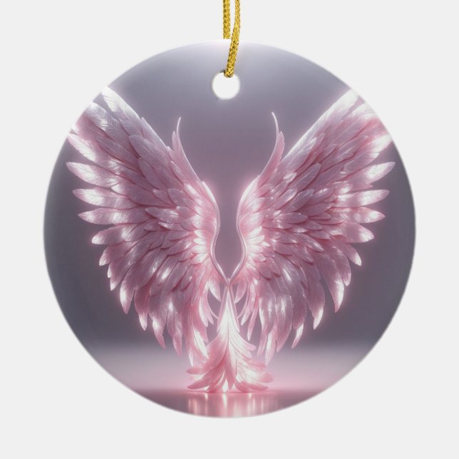 Ornamento De Cerâmica símbolo da asa da rosa claro da prata (Frente)