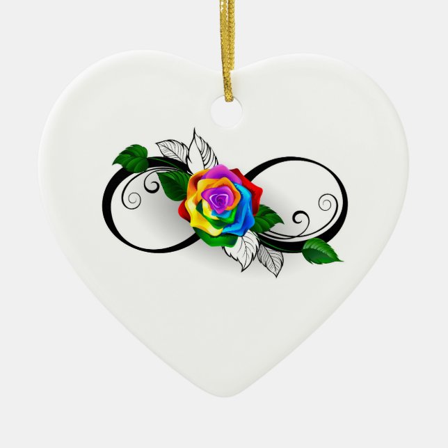 Ornamento De Cerâmica Símbolo de Infinito com Rosa Arco-íris (Frente)