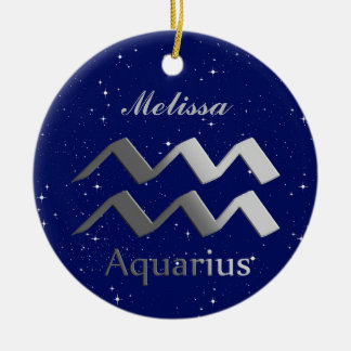 Ornamento De Cerâmica Símbolo de Sinal de Aquarius com Nome